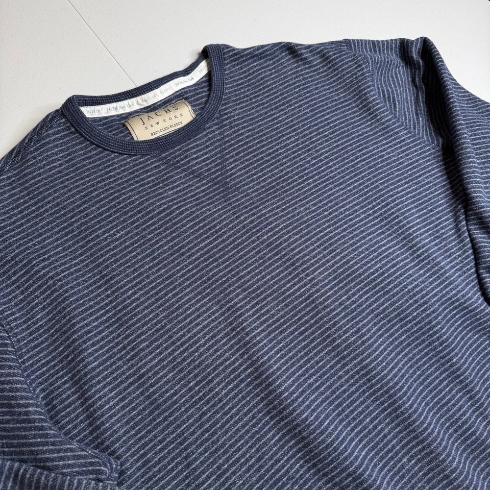 Jachs NY Recycled Fleece Sweatshirt Mens XL Navy‎ Striped Crewneck K025-321-RY3